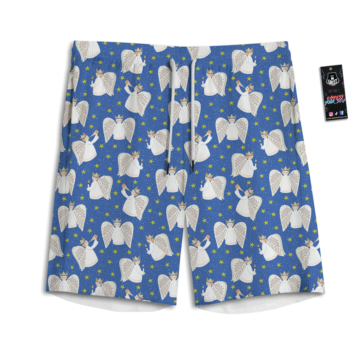 Snowflake And Angel Print Pattern Men's Athletic Shorts