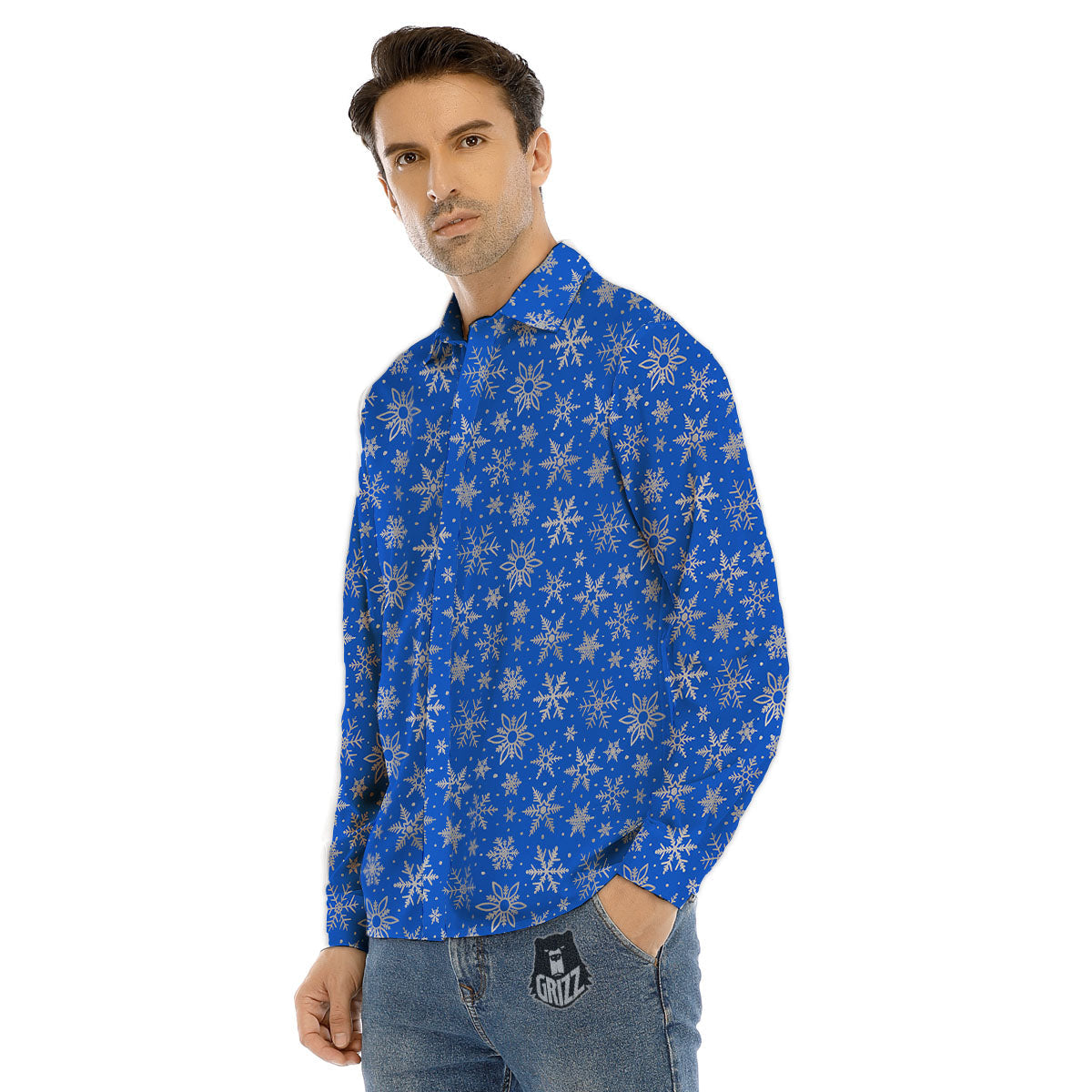 Snowflake And Angel Print Pattern Men's Dress Shirts-grizzshop