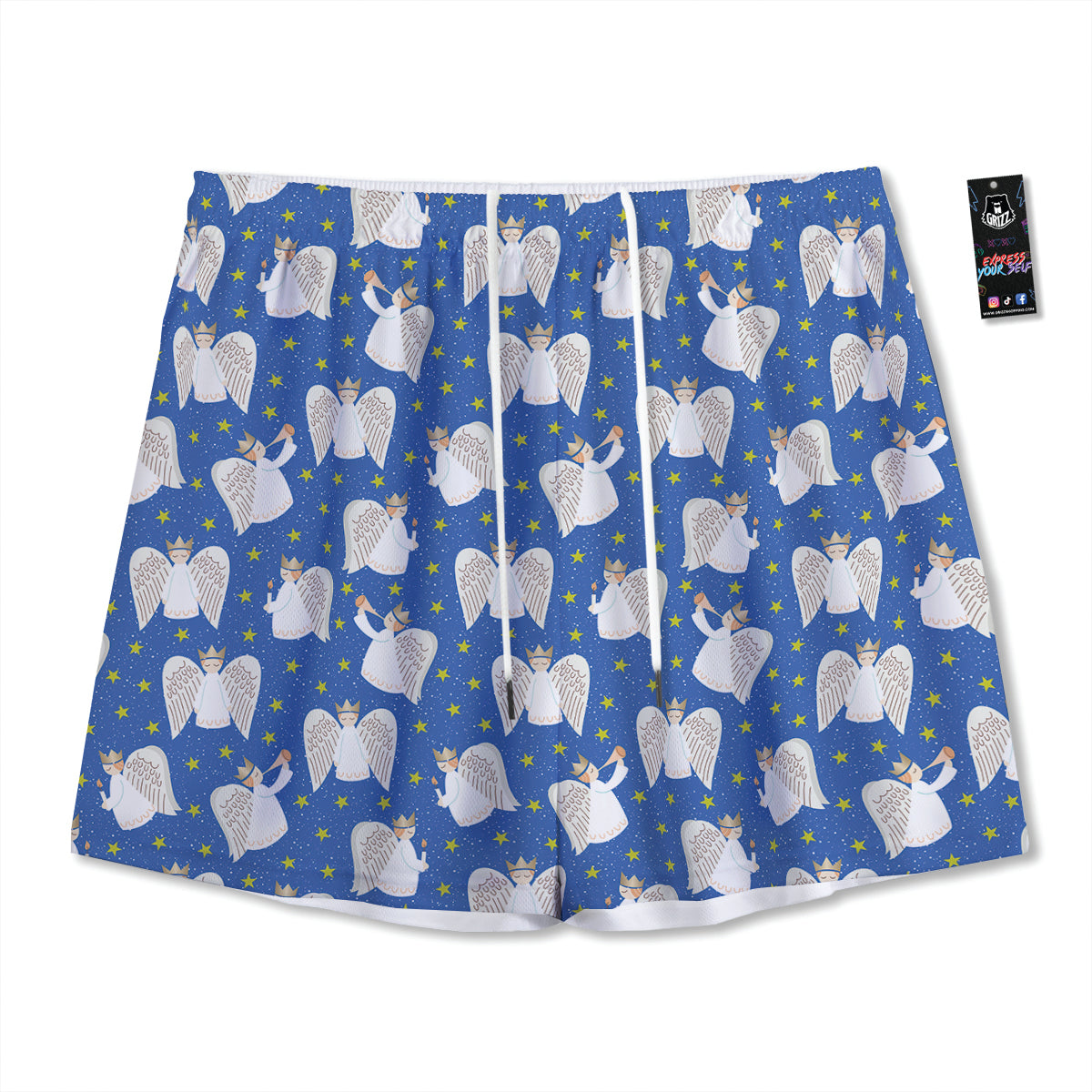 Shark White And Grey Print Pattern Mesh Shorts