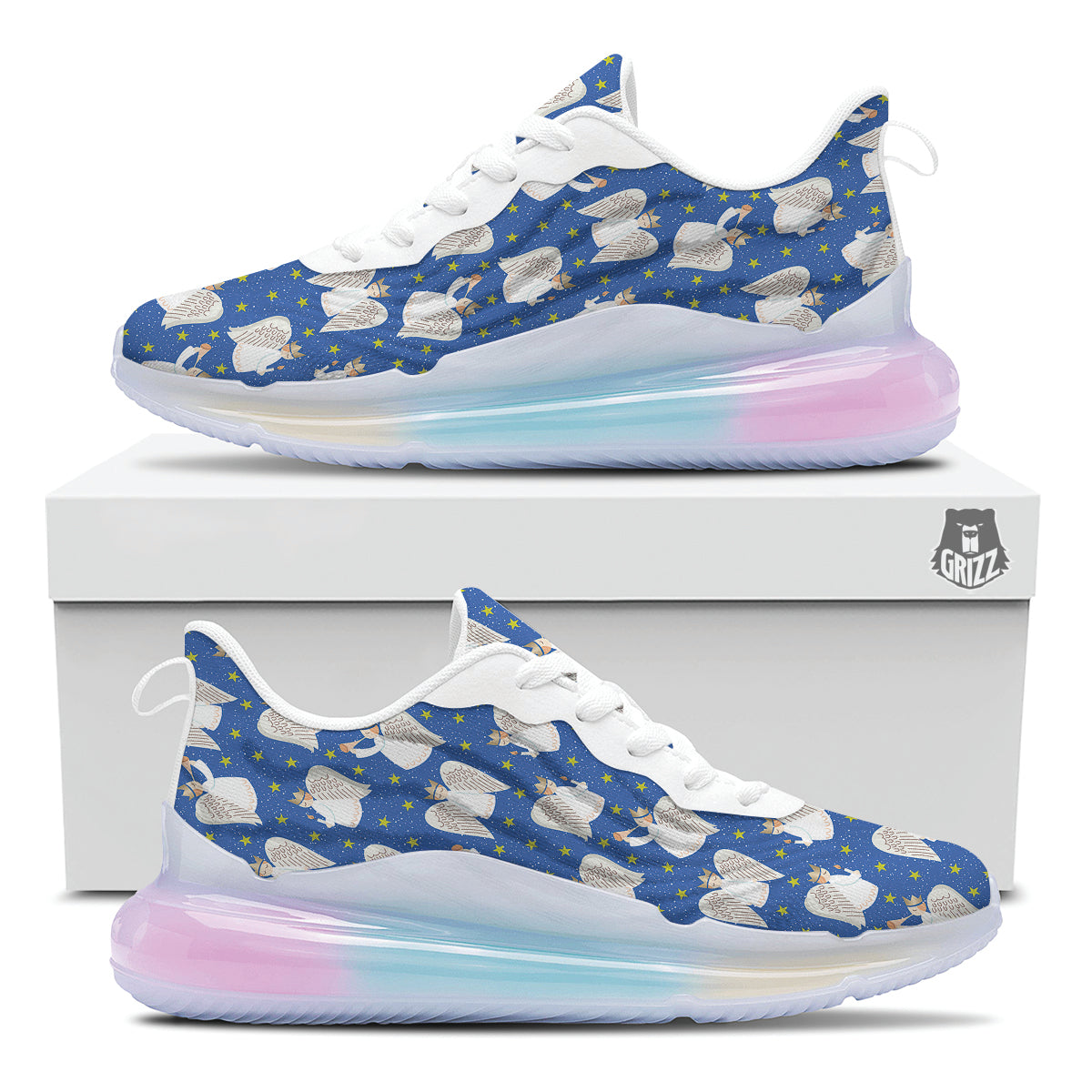 Snowflake And Angel Print Pattern Running Sneakers-grizzshop
