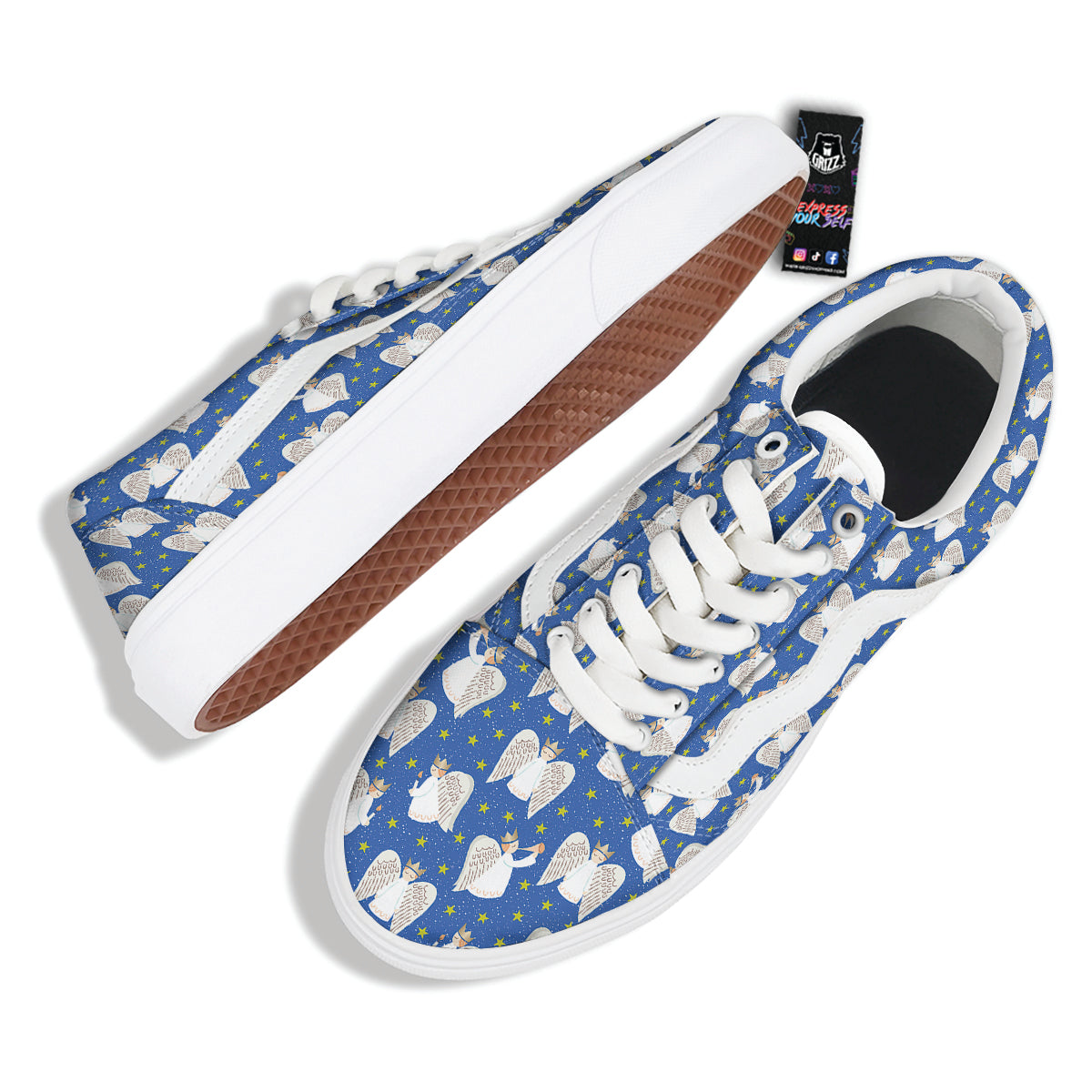 Snowflake And Angel Print Pattern Skate Shoes-grizzshop