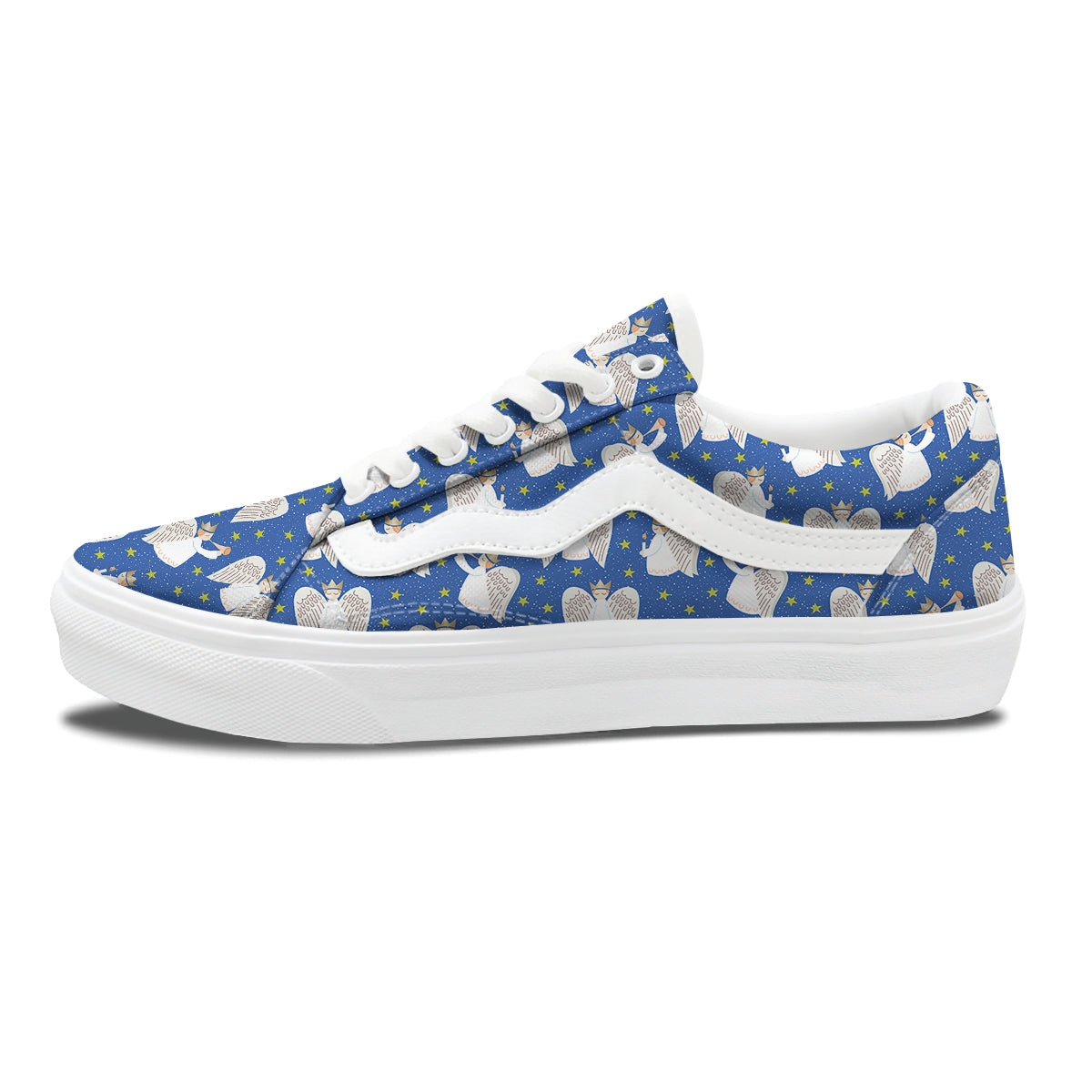 Snowflake And Angel Print Pattern Skate Shoes-grizzshop