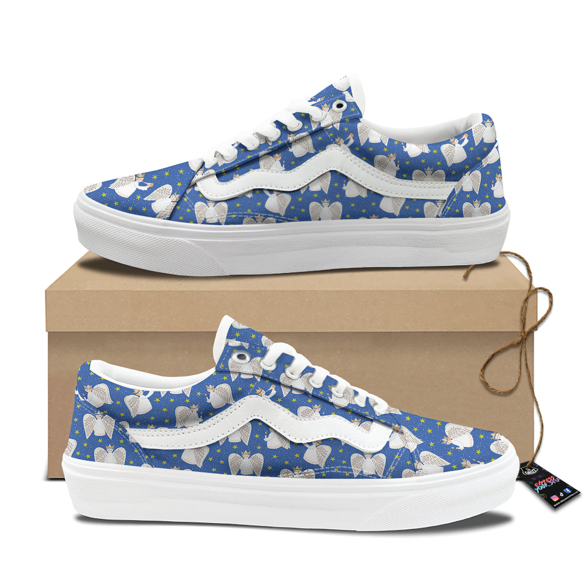 Snowflake And Angel Print Pattern Skate Shoes-grizzshop