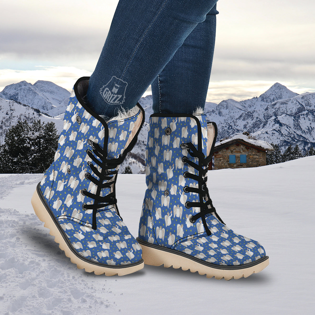 Snowflake And Angel Print Pattern Snow Boots-grizzshop