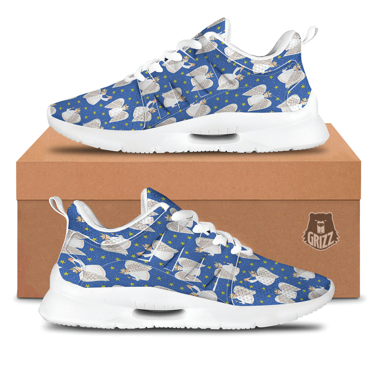 Snowflake And Angel Print Pattern Tennis Shoes-grizzshop