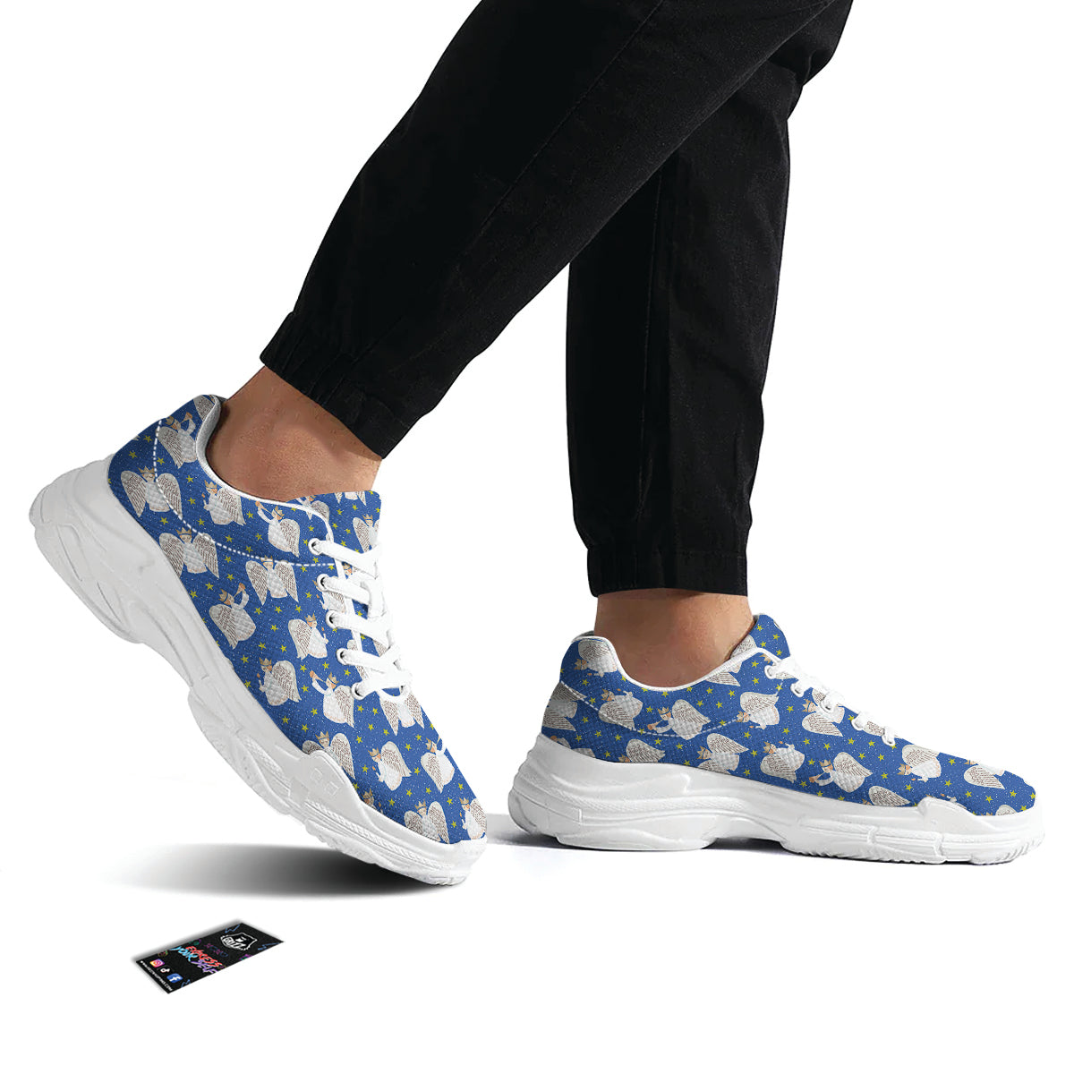 Snowflake And Angel Print Pattern White Chunky Shoes-grizzshop