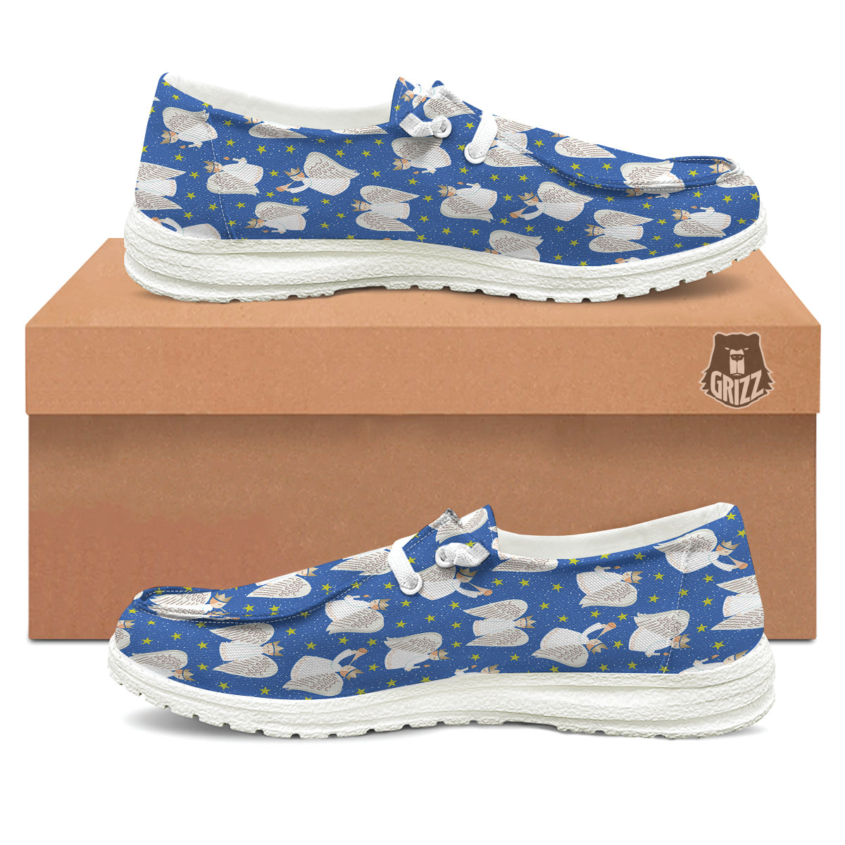 Snowflake And Angel Print Pattern White Loafers-grizzshop