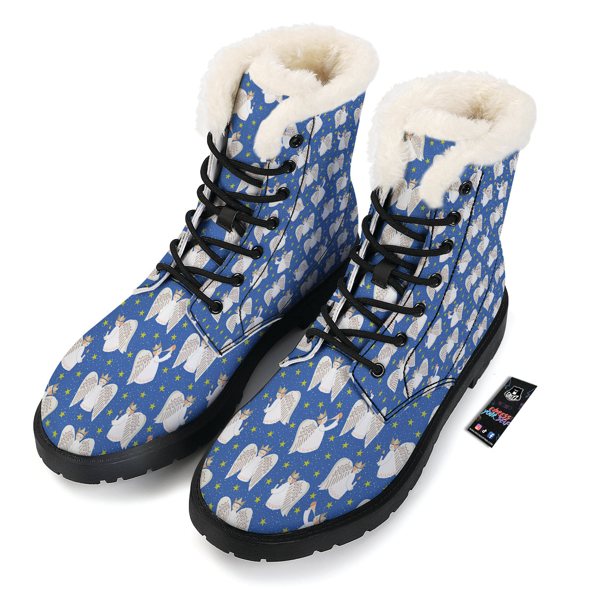 Snowflake And Angel Print Pattern Winter Boots-grizzshop