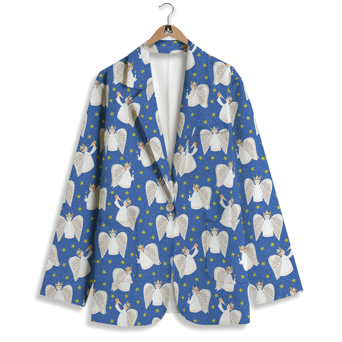 Snowflake And Angel Print Pattern Women's Blazer-grizzshop
