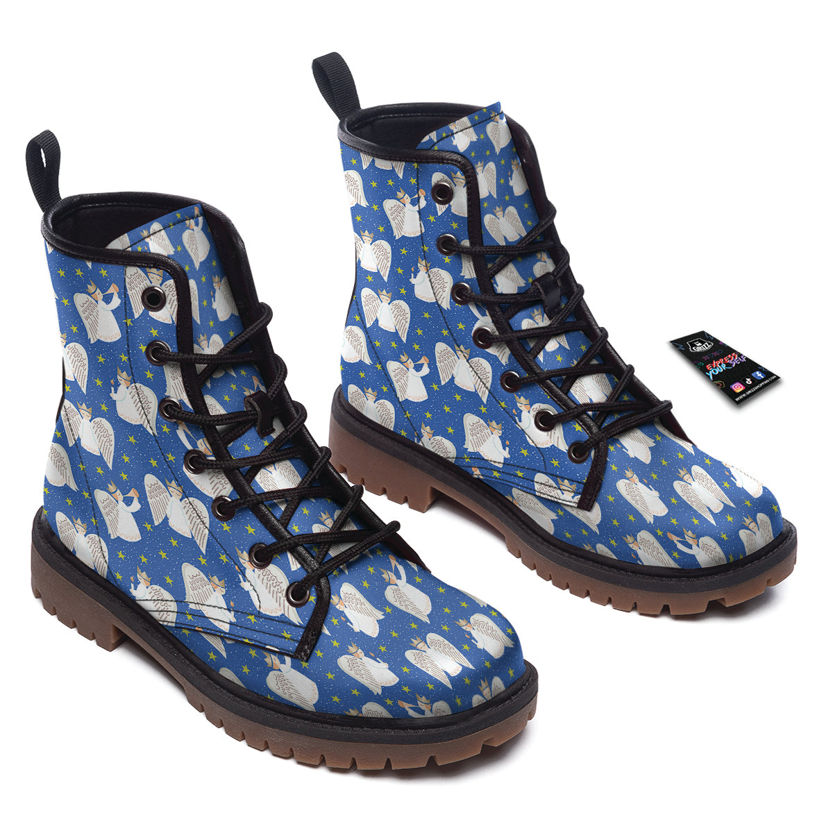 Snowflake And Angel Print Pattern Work Boots-grizzshop