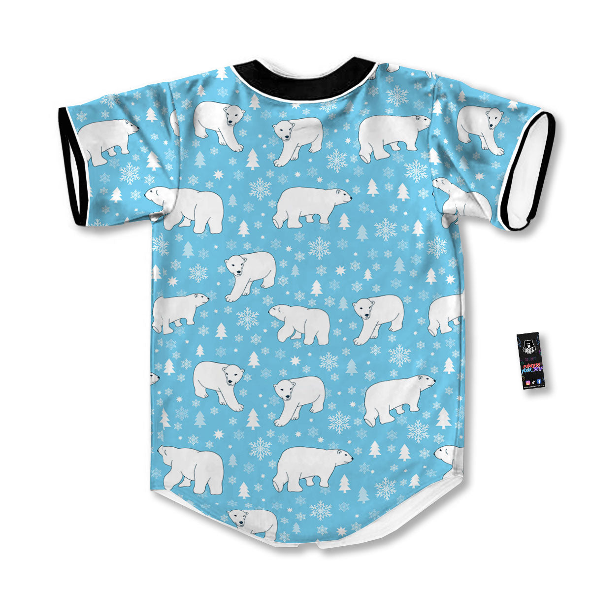 Snowflake And Polar Bear Print Pattern Baseball Jersey-grizzshop
