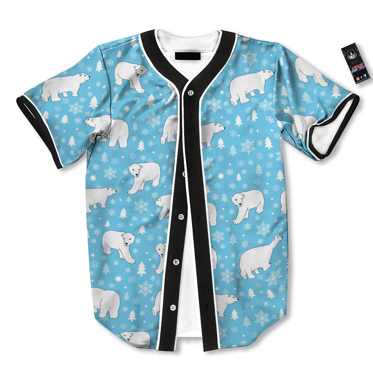 Snowflake And Polar Bear Print Pattern Baseball Jersey-grizzshop