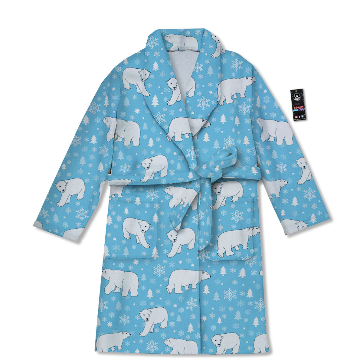 Snowflake And Polar Bear Print Pattern Bathrobe-grizzshop