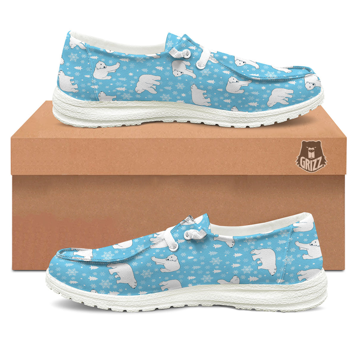 Snowflake And Polar Bear Print Pattern Black Loafers-grizzshop