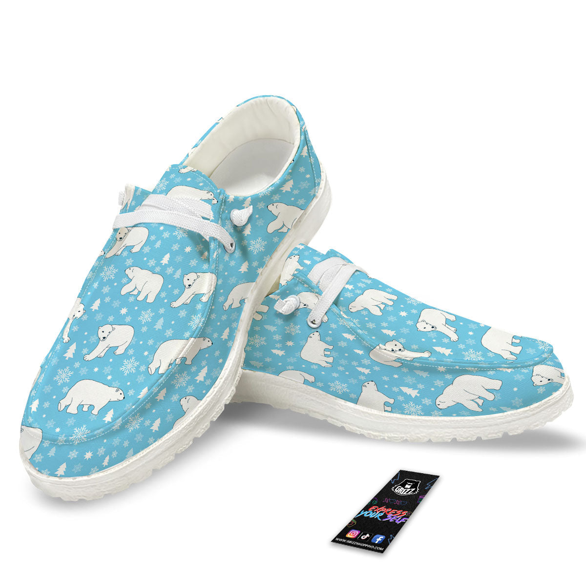 Snowflake And Polar Bear Print Pattern Black Loafers-grizzshop