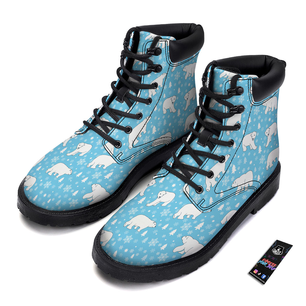 Snowflake And Polar Bear Print Pattern Boots-grizzshop