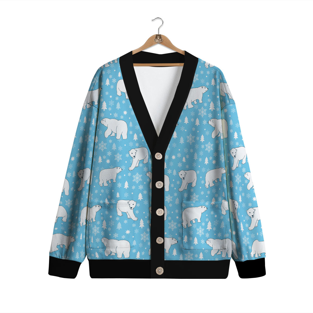 Snowflake And Polar Bear Print Pattern Cardigan-grizzshop