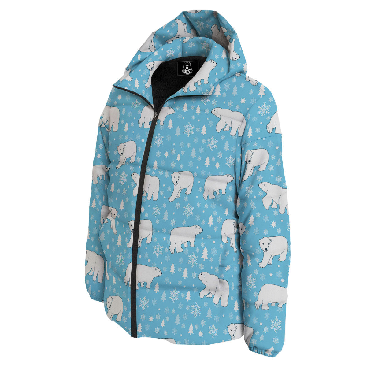 Snowflake And Polar Bear Print Pattern Down Jacket-grizzshop