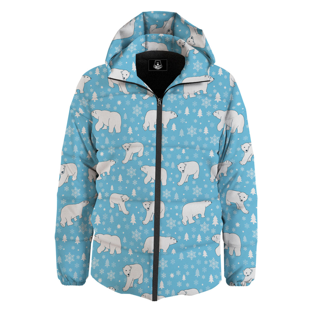 Snowflake And Polar Bear Print Pattern Down Jacket-grizzshop
