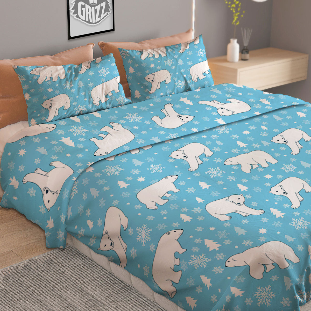Stained Glass Mosaic Teal Print Duvet Cover Bedding Set