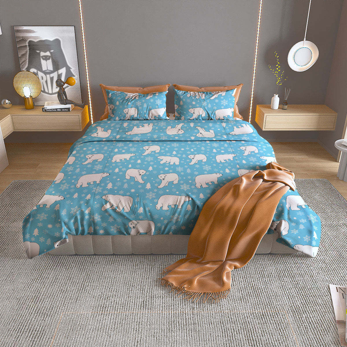 Stained Glass Mosaic Teal Print Duvet Cover Bedding Set