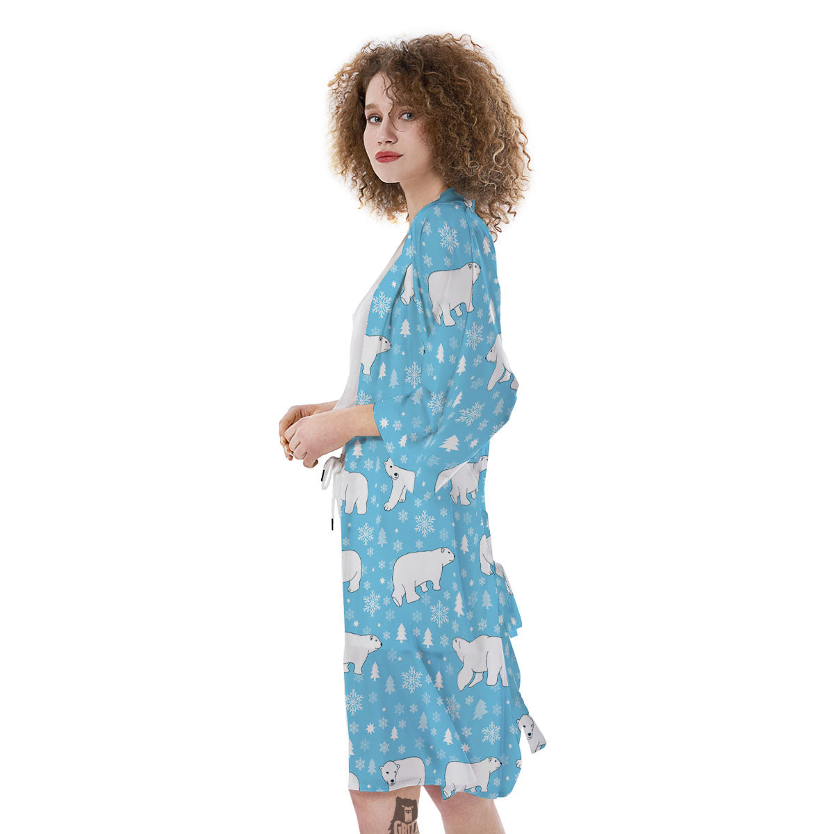 Snowflake And Polar Bear Print Pattern Kimono-grizzshop
