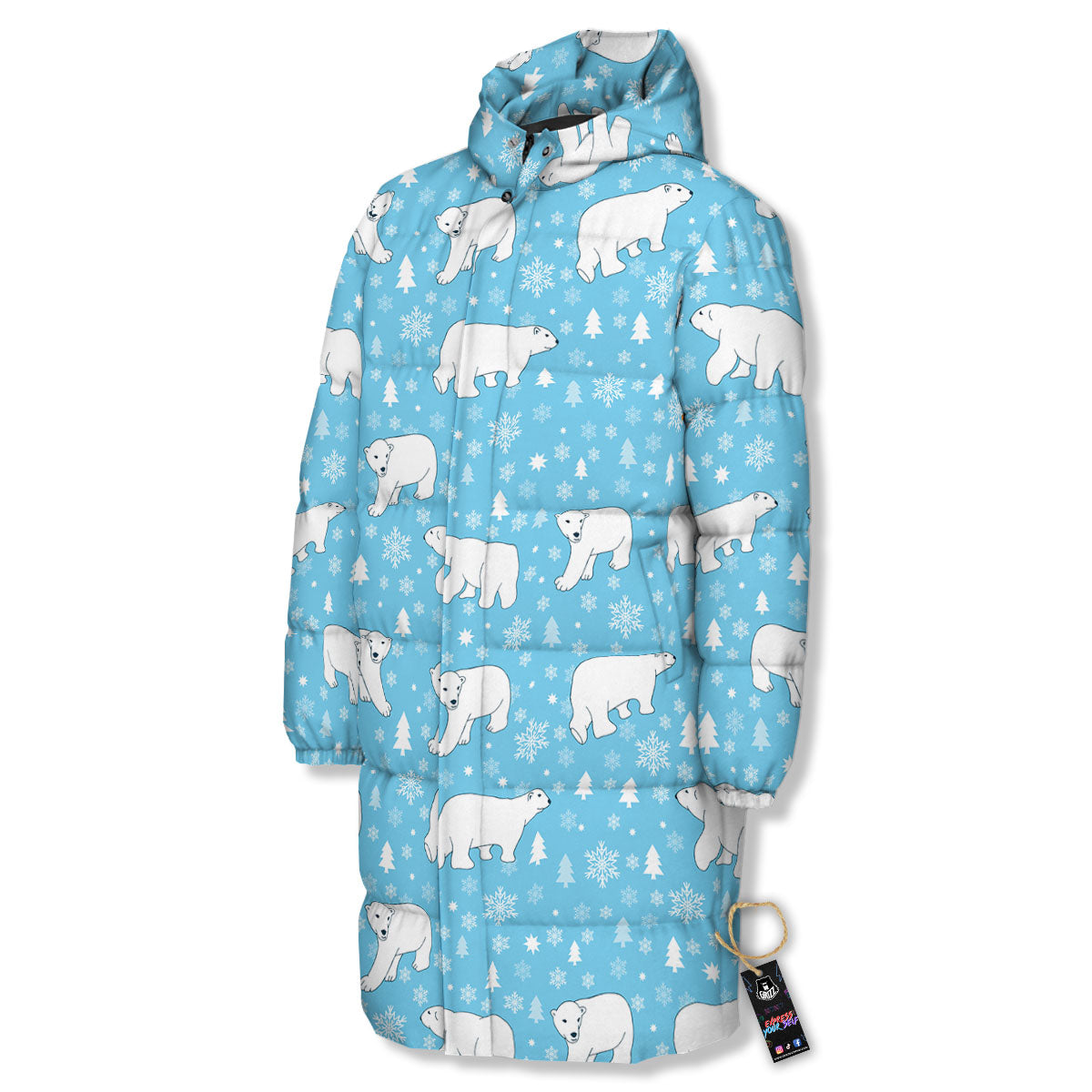 Snowflake And Polar Bear Print Pattern Long Down Jacket-grizzshop