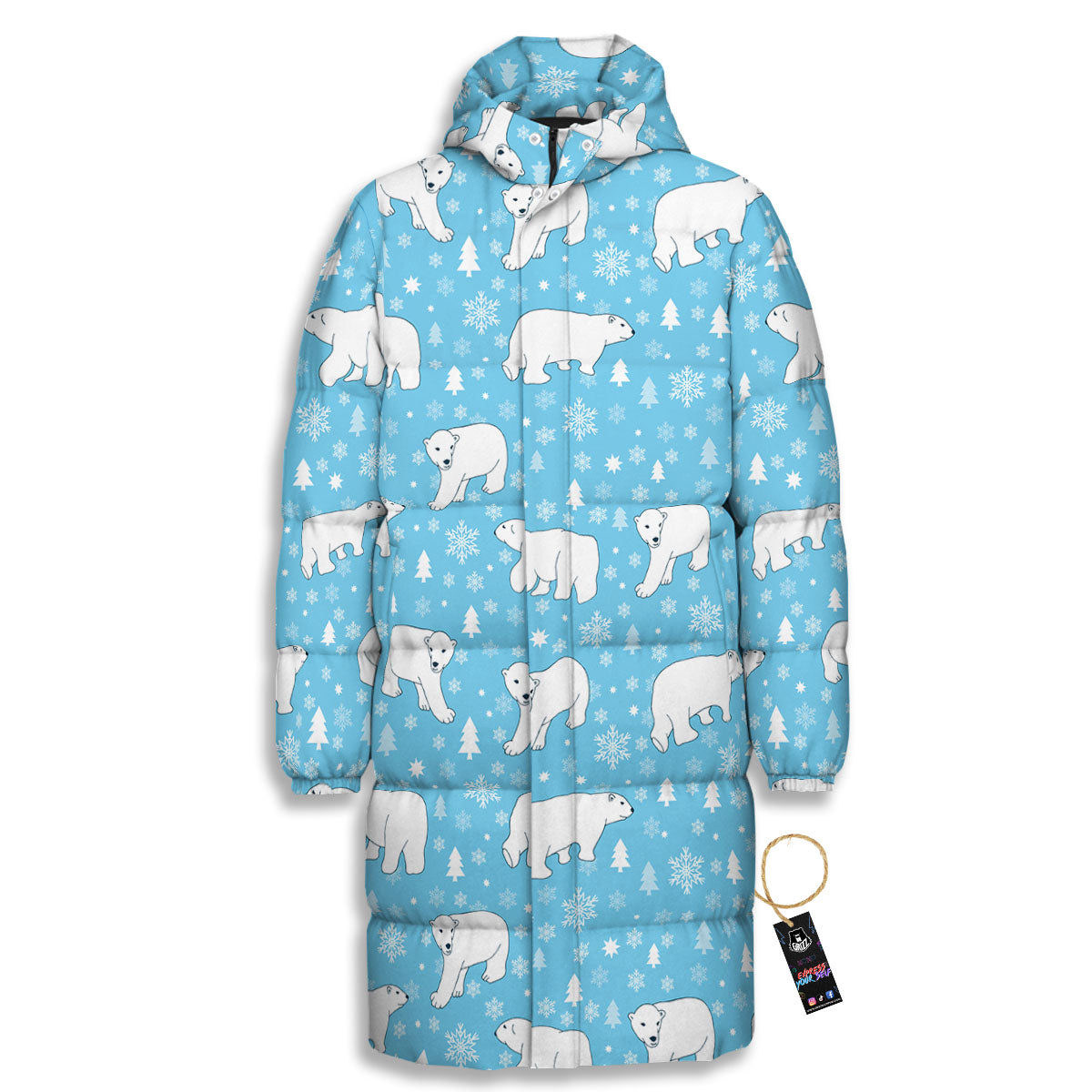Snowflake And Polar Bear Print Pattern Long Down Jacket-grizzshop