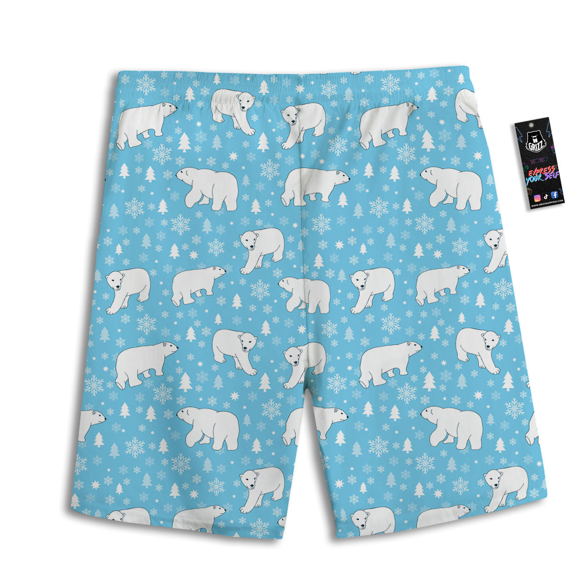 Snowflake And Polar Bear Print Pattern Men's Athletic Shorts