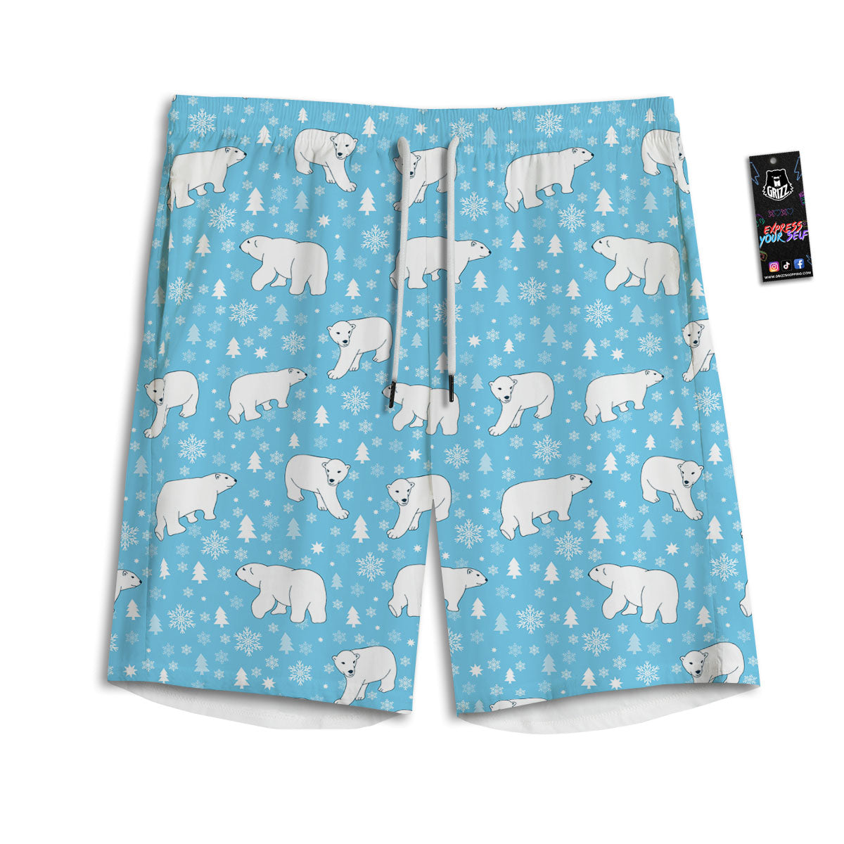Snowflake And Polar Bear Print Pattern Men's Athletic Shorts