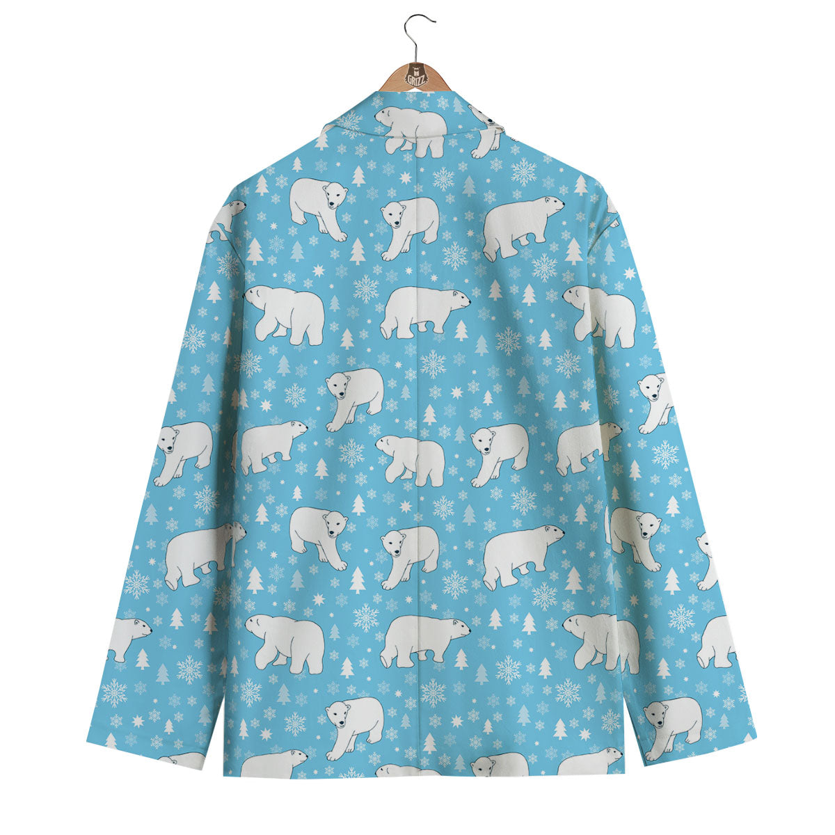 Snowflake And Polar Bear Print Pattern Men's Blazer-grizzshop