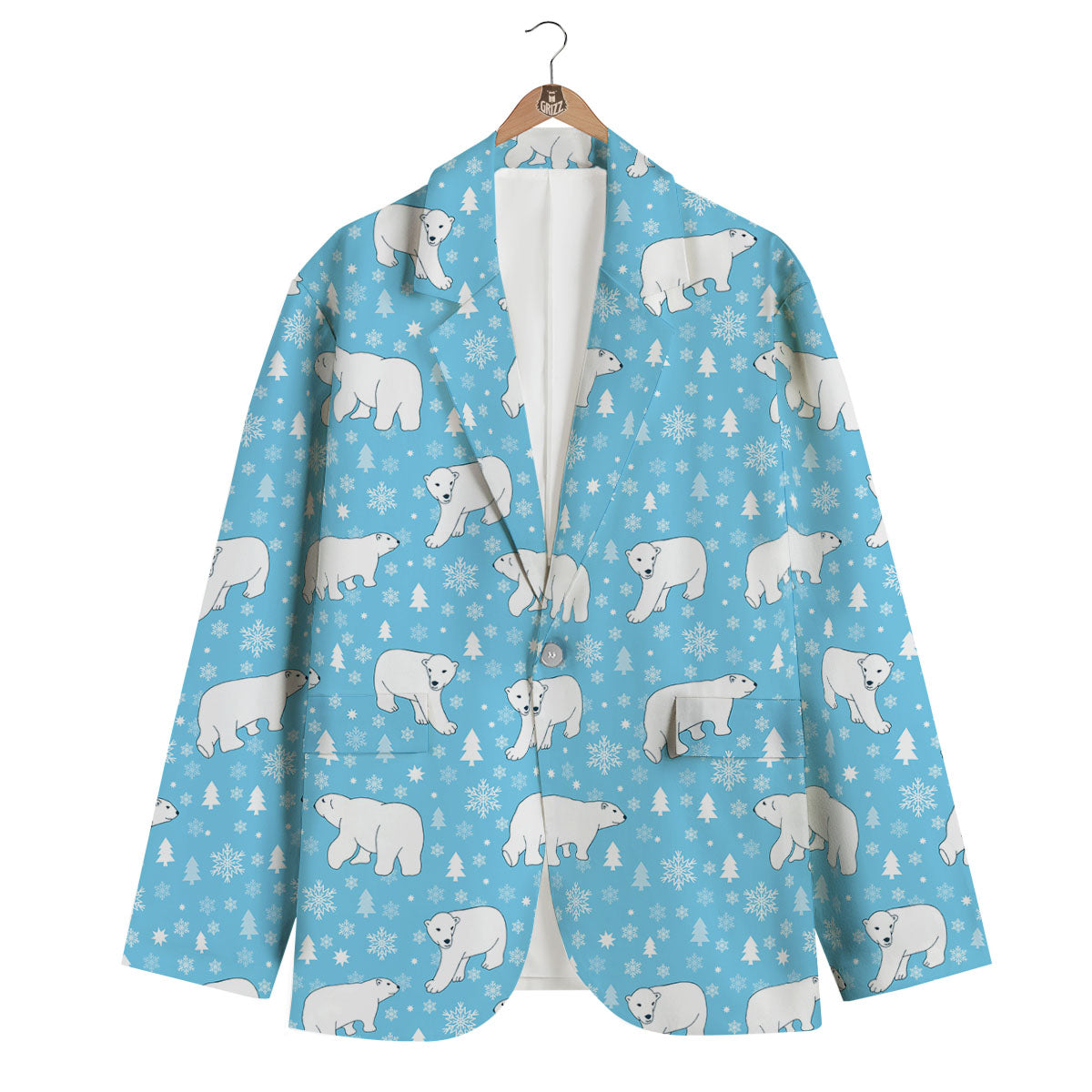 Snowflake And Polar Bear Print Pattern Men's Blazer-grizzshop