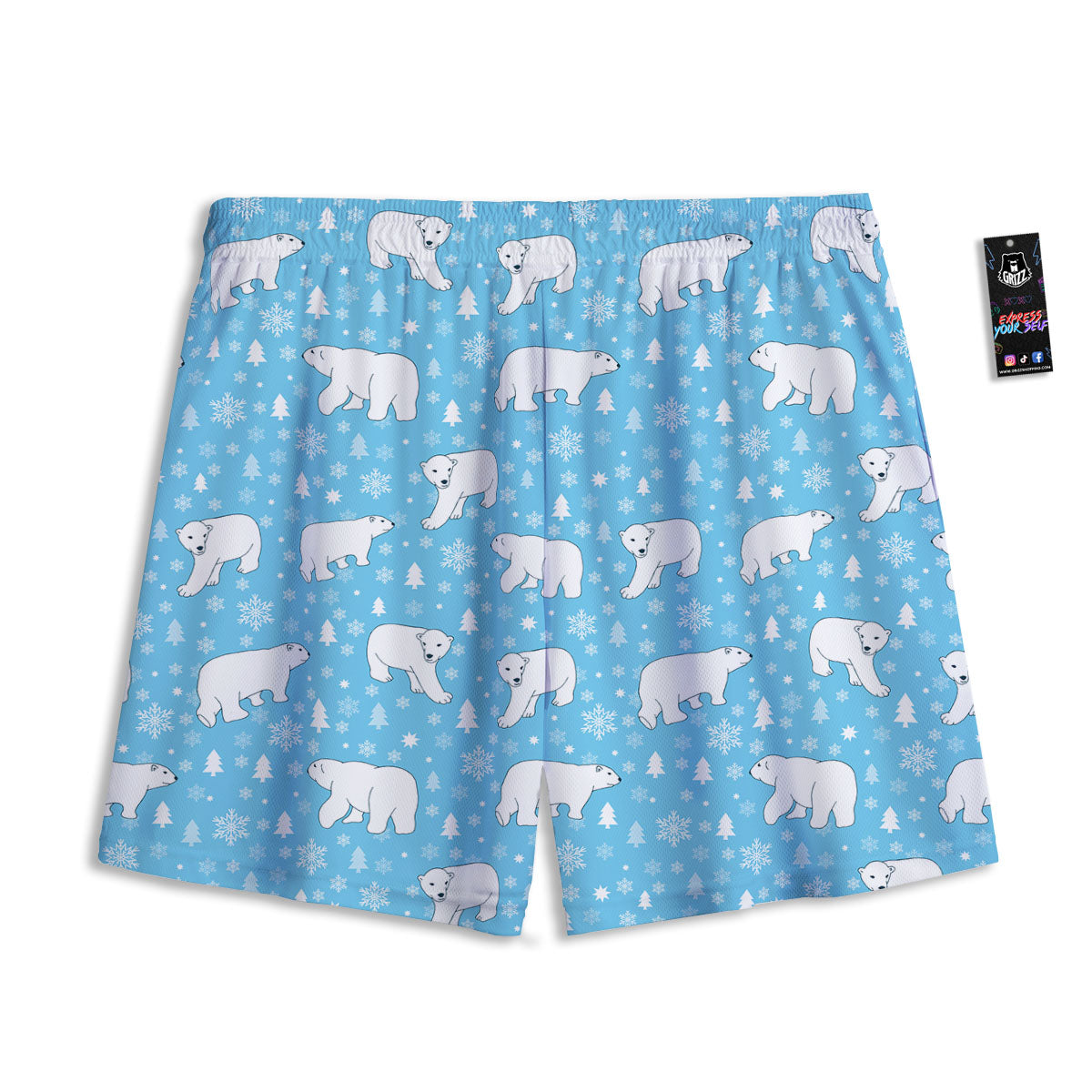 Snowflake And Polar Bear Print Pattern Mesh Shorts