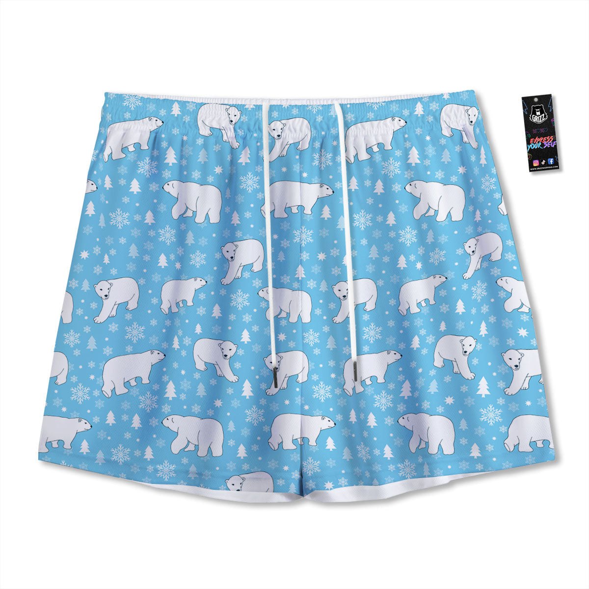 Snowflake And Polar Bear Print Pattern Mesh Shorts