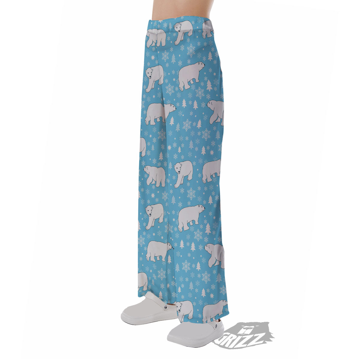 Snowflake And Polar Bear Print Pattern Pajama Pants-grizzshop