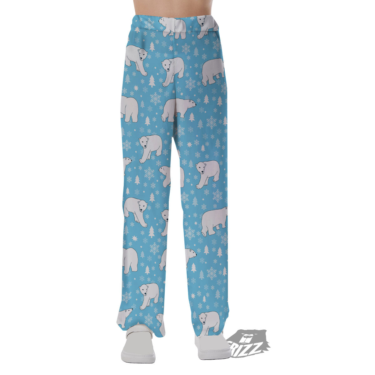 Snowflake And Polar Bear Print Pattern Pajama Pants-grizzshop