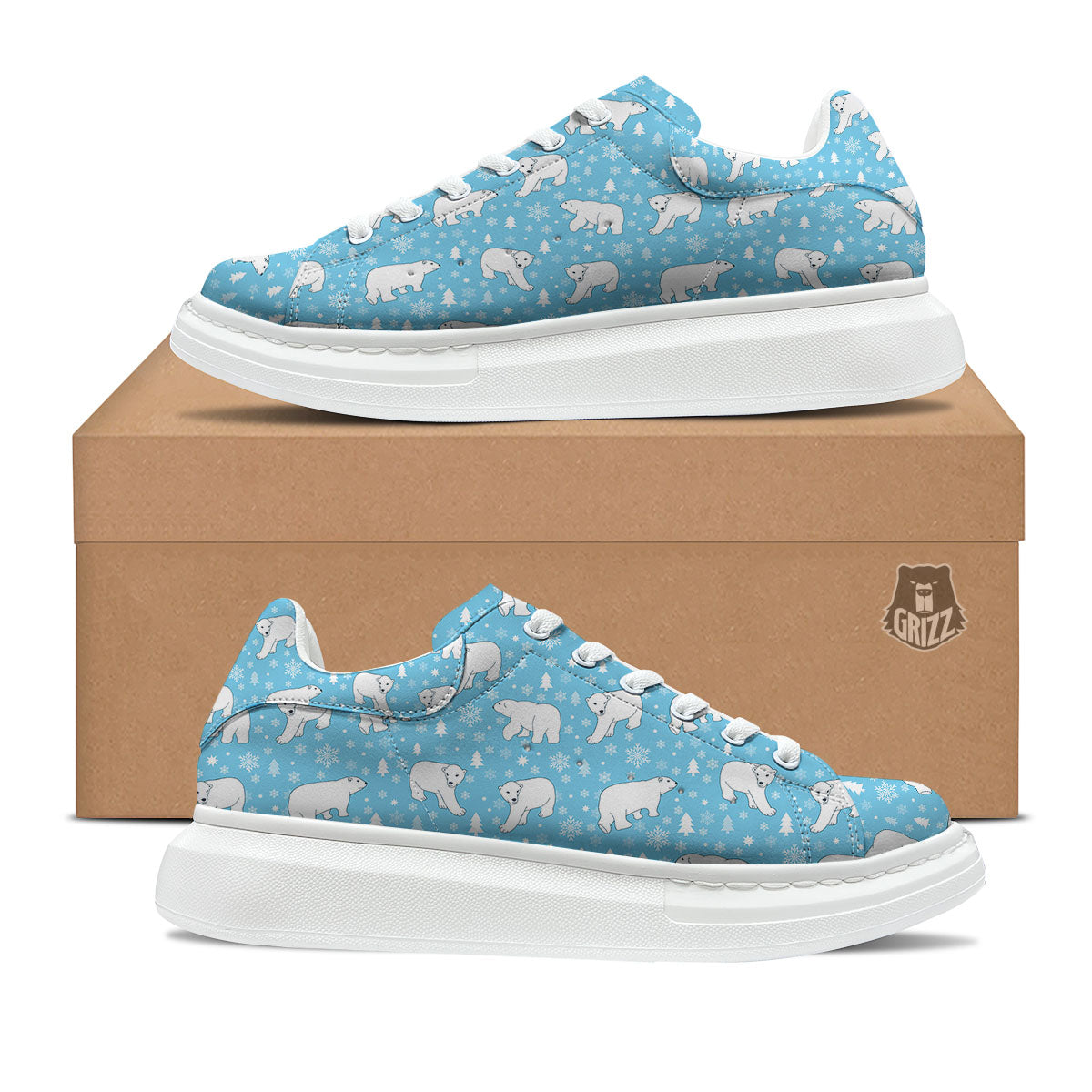 Snowflake And Polar Bear Print Pattern Platform Shoes-grizzshop