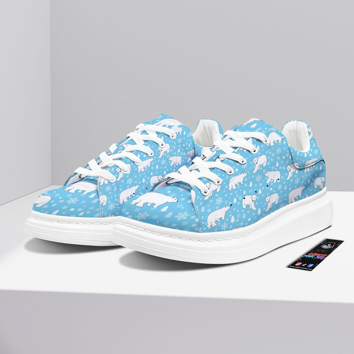 Snowflake And Polar Bear Print Pattern Platform Shoes-grizzshop