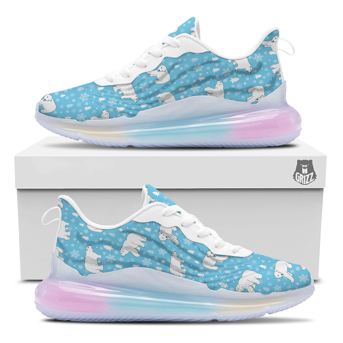 Snowflake And Polar Bear Print Pattern Running Sneakers-grizzshop