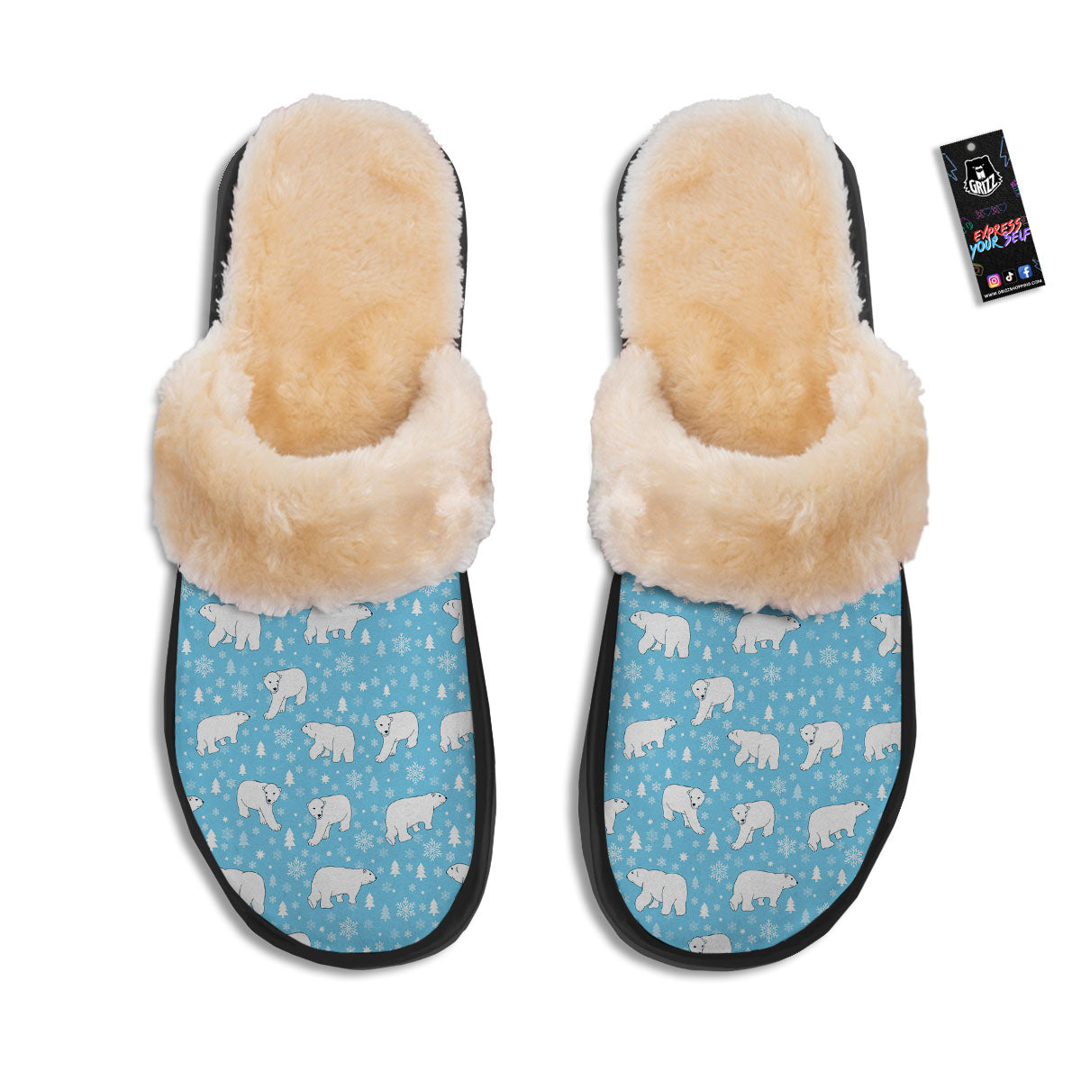 Snowflake And Polar Bear Print Pattern Slippers-grizzshop
