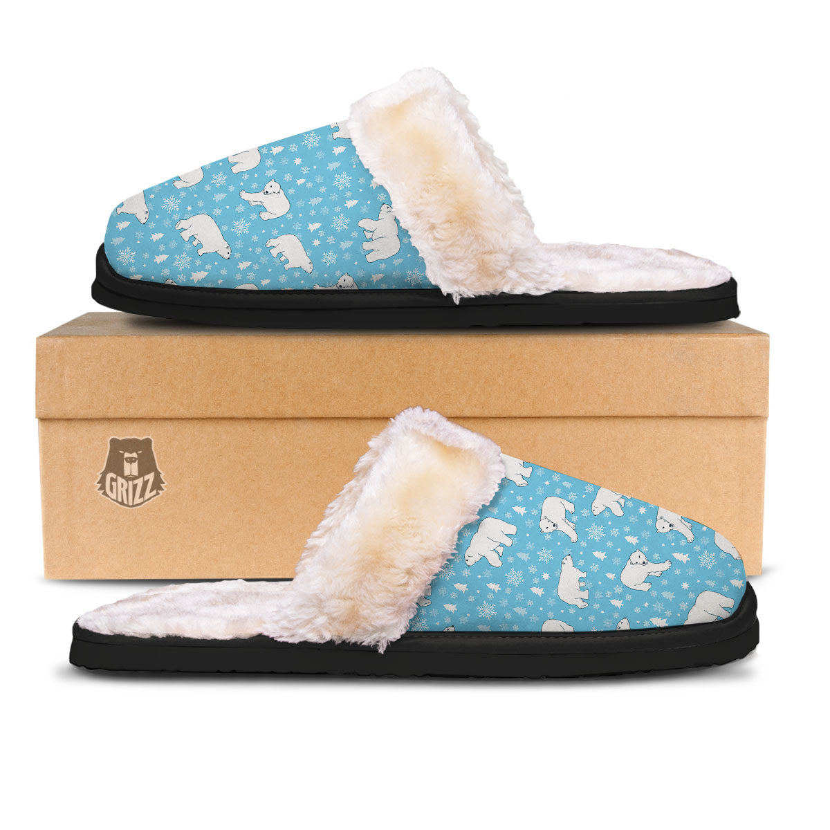 Snowflake And Polar Bear Print Pattern Slippers-grizzshop