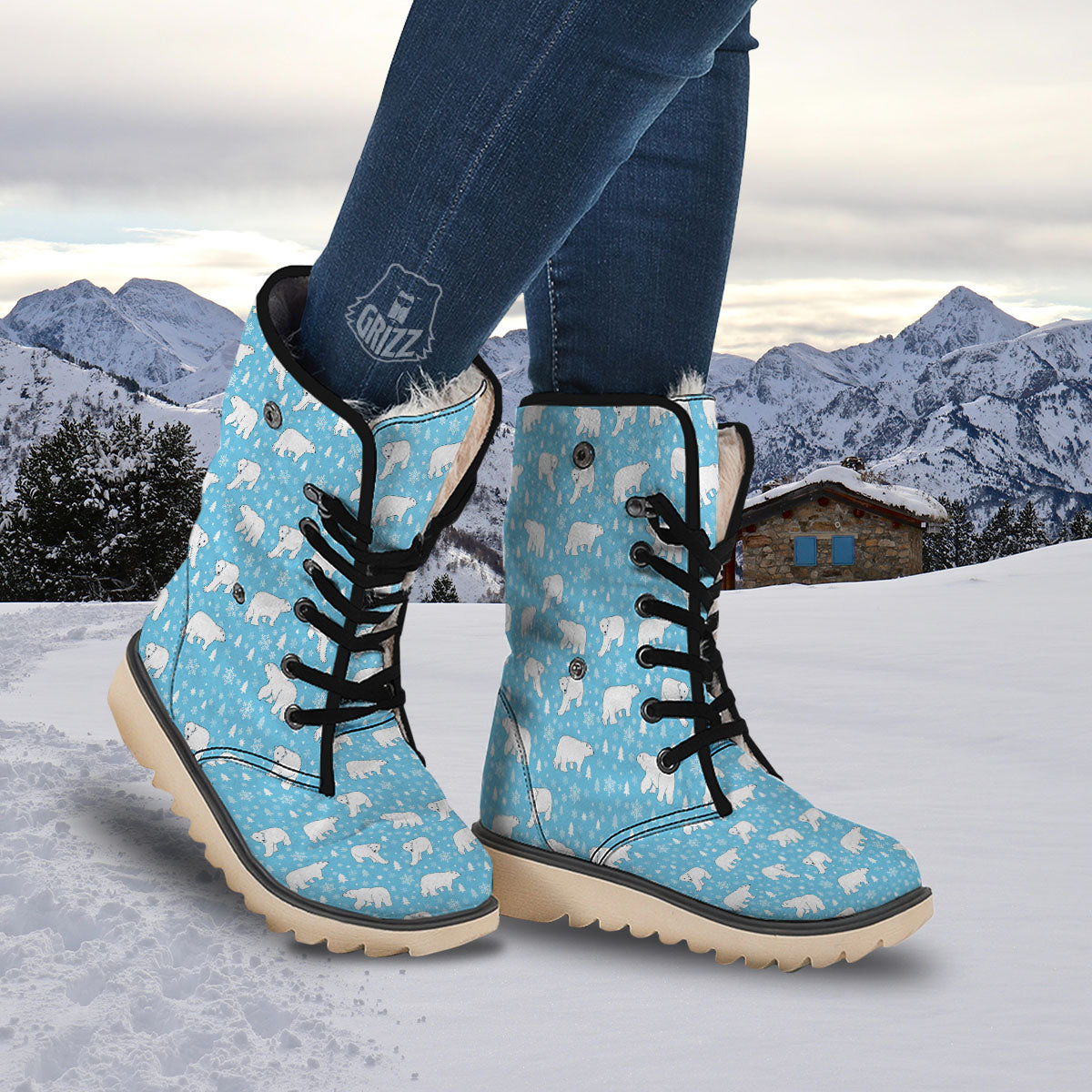 Snowflake And Polar Bear Print Pattern Snow Boots-grizzshop