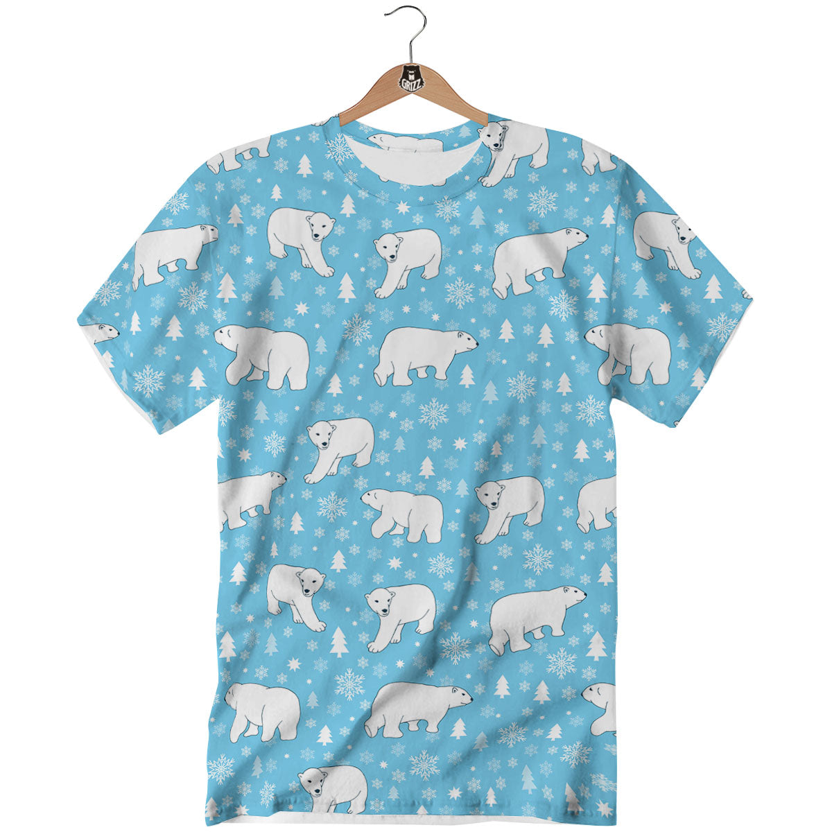Snowflake And Polar Bear Print Pattern T-Shirt-grizzshop