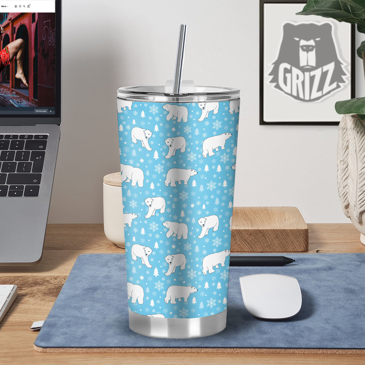 Snowflake And Polar Bear Print Pattern Tumbler-grizzshop