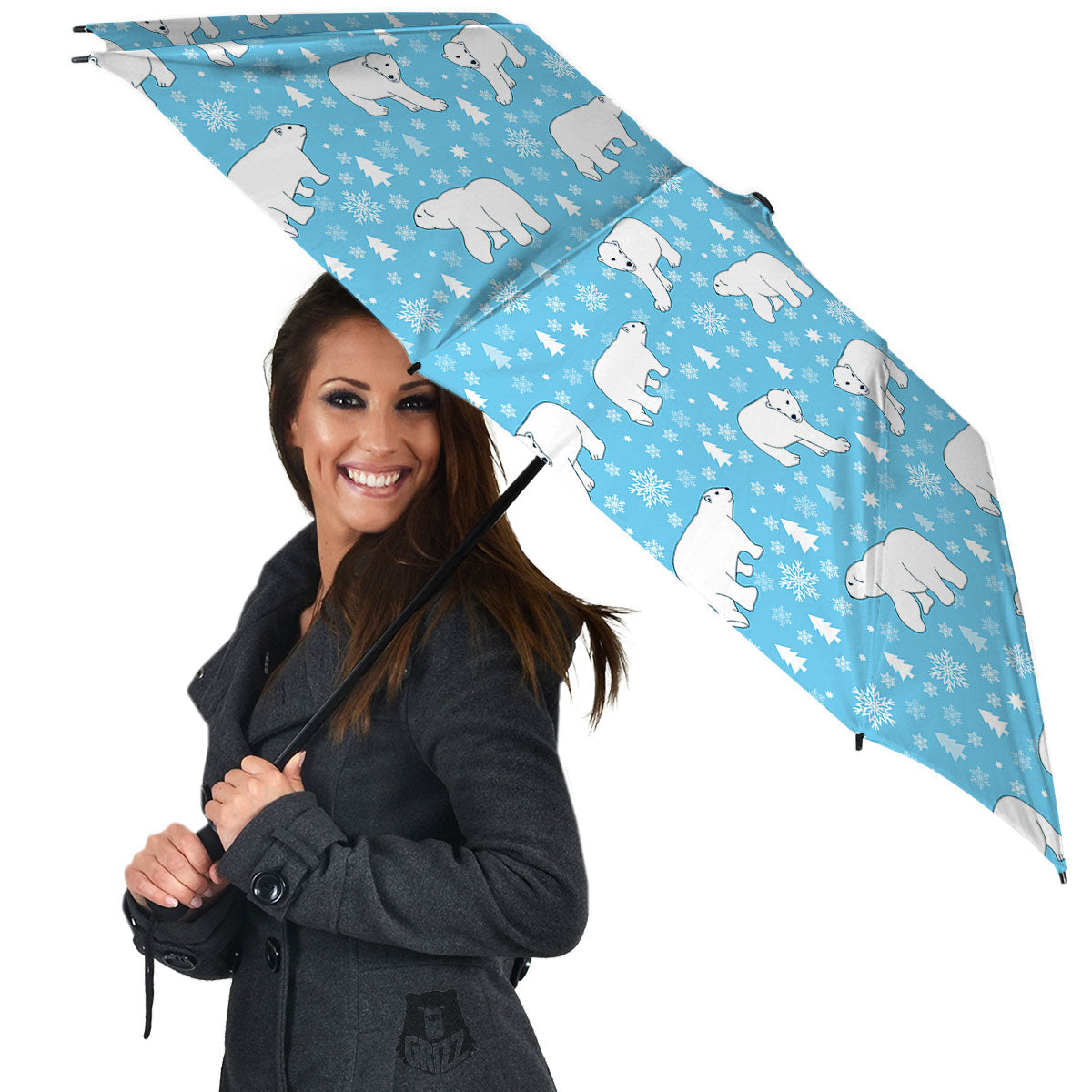 Snowflake And Polar Bear Print Pattern Umbrella-grizzshop