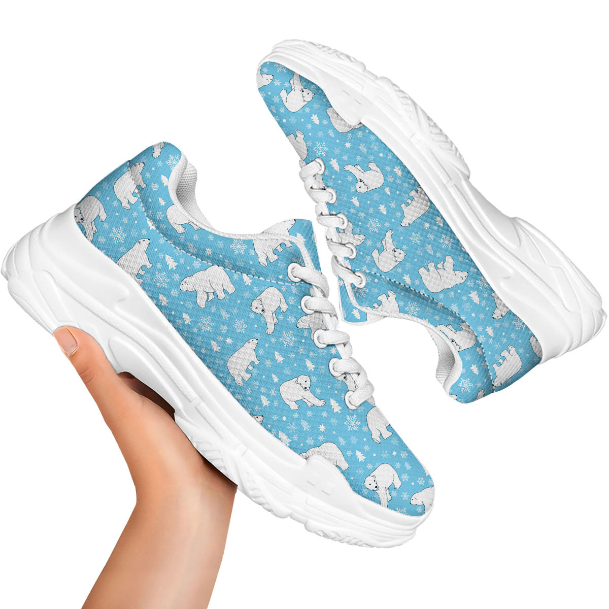 Snowflake And Polar Bear Print Pattern White Chunky Shoes-grizzshop