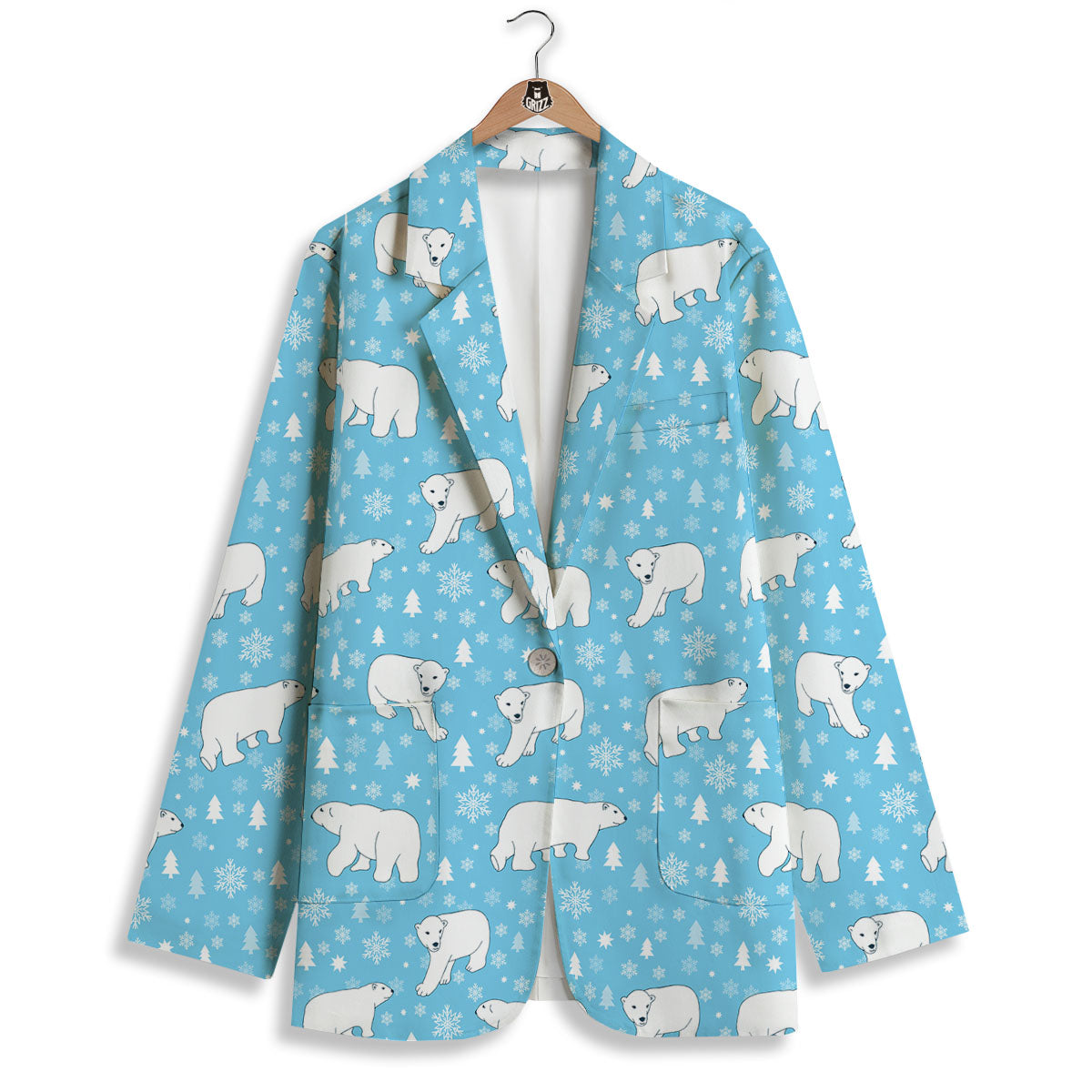 Snowflake And Polar Bear Print Pattern Women's Blazer-grizzshop