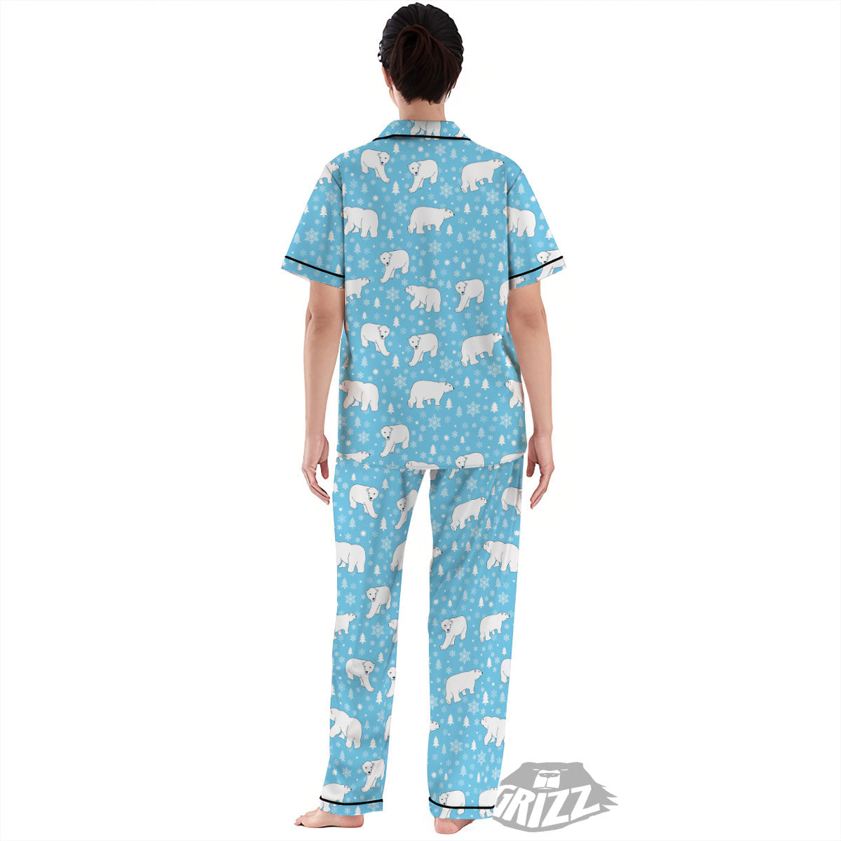 Snowflake And Polar Bear Print Pattern Women's Pajamas Set-grizzshop