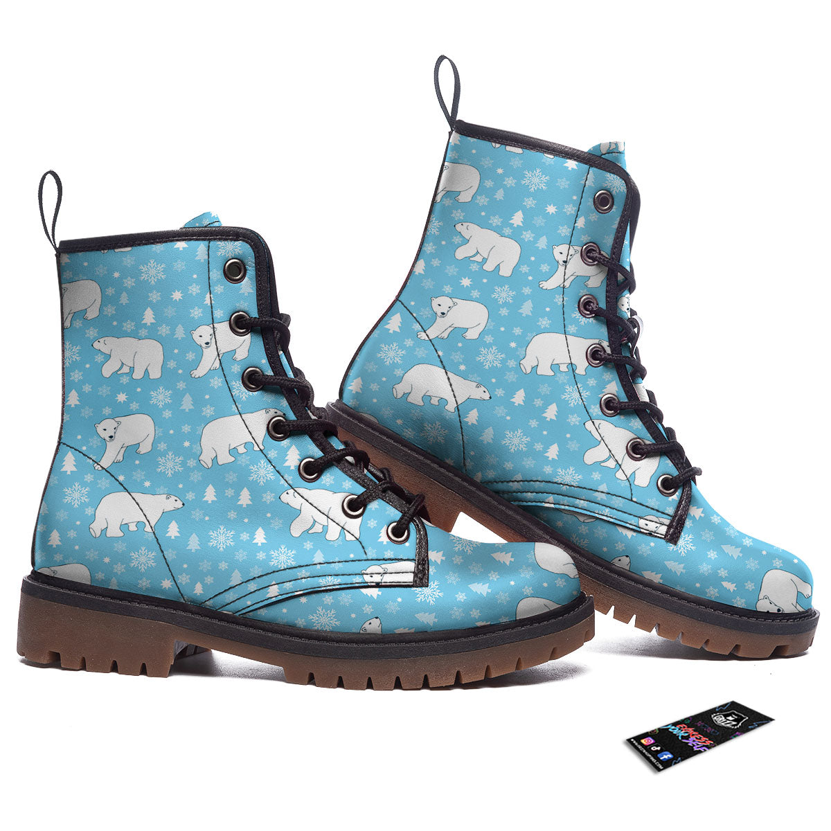 Snowflake And Polar Bear Print Pattern Work Boots-grizzshop