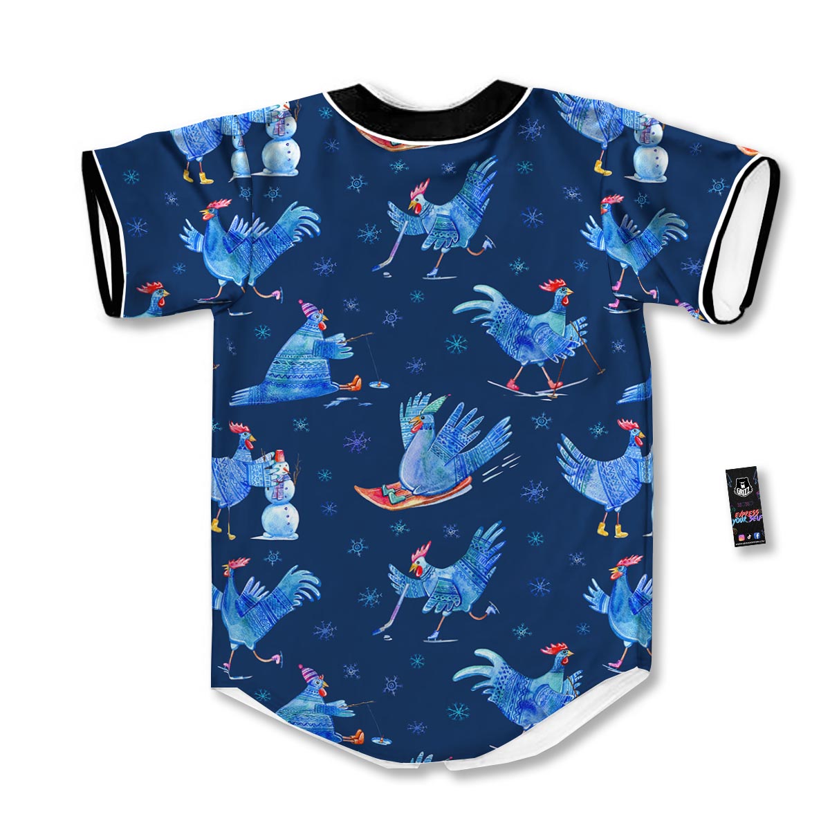 Snowflake And Rooster Print Pattern Baseball Jersey-grizzshop